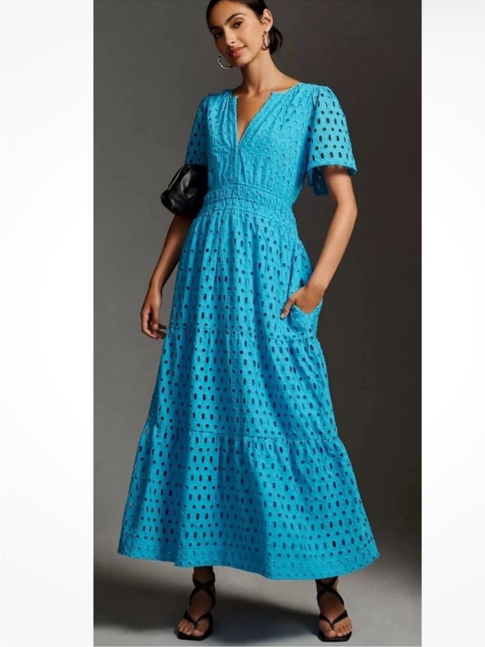 ANTHROPOLOGIE Eyelet V-Neck Maxi Dress